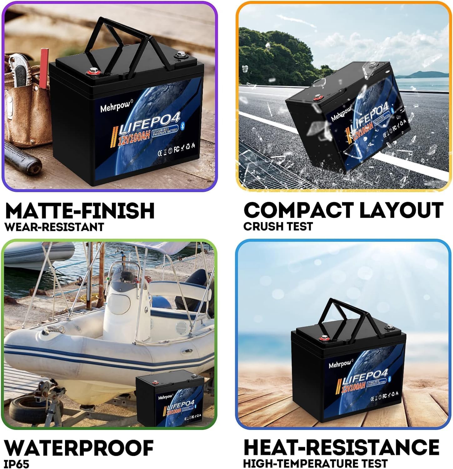 Mehrow 12V 100Ah Bluetooth LiFePO4 Battery, mini Battery with 100A BMS, 12V Lithium Batteries 15000+ Cycles at 100% DOD, Perfect for RV, Camping, Solar Panel System, Marine, Trolling Motor
