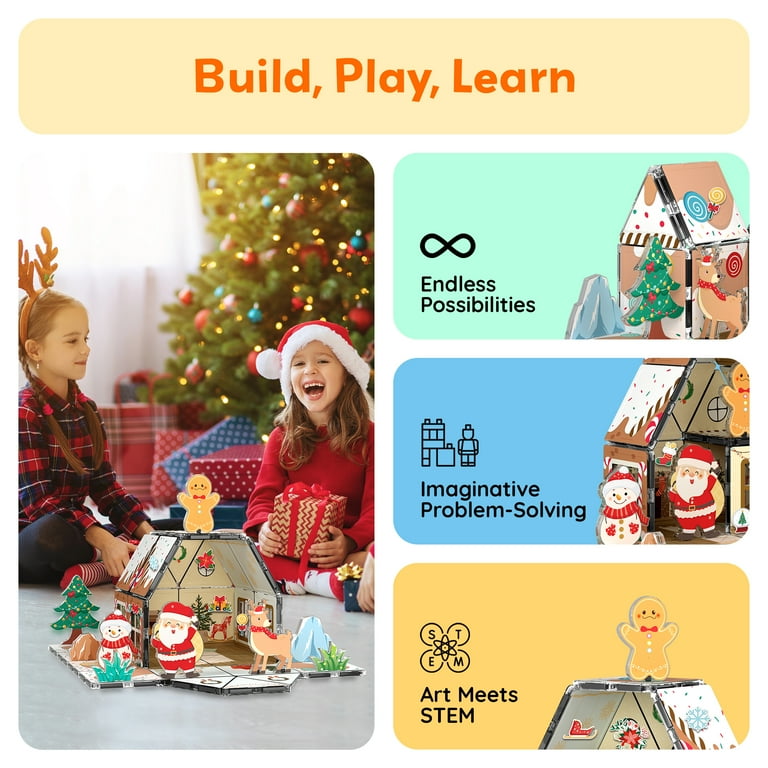 PicassoTiles Gingerbread House Magnetic Tiles for Kids – 45PCS