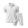 thumbnail image 5 of BinBiL Men's 2 Piece Vertical Striped Textured Outfits Summer Casual Button Down Shirts and Shorts Matching Sets White XL(XL), 5 of 9