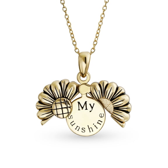 Bling Jewelry Womens MY SUNSHINE Sunflower Locket Pendant Necklace Gold Plated Silver