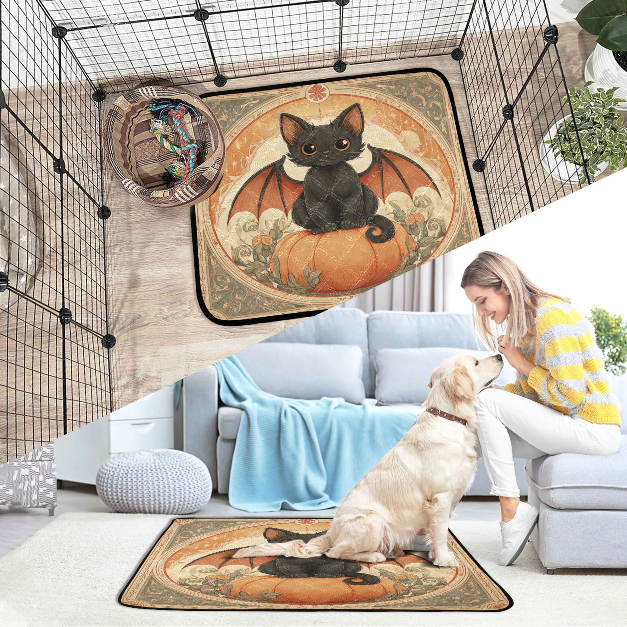 Qxltty Black Cat Angel Cat litter Pads Pet Set of 3 Diaper Mats Center Anti-leakage Layer Absorbent Soft and Comfortable