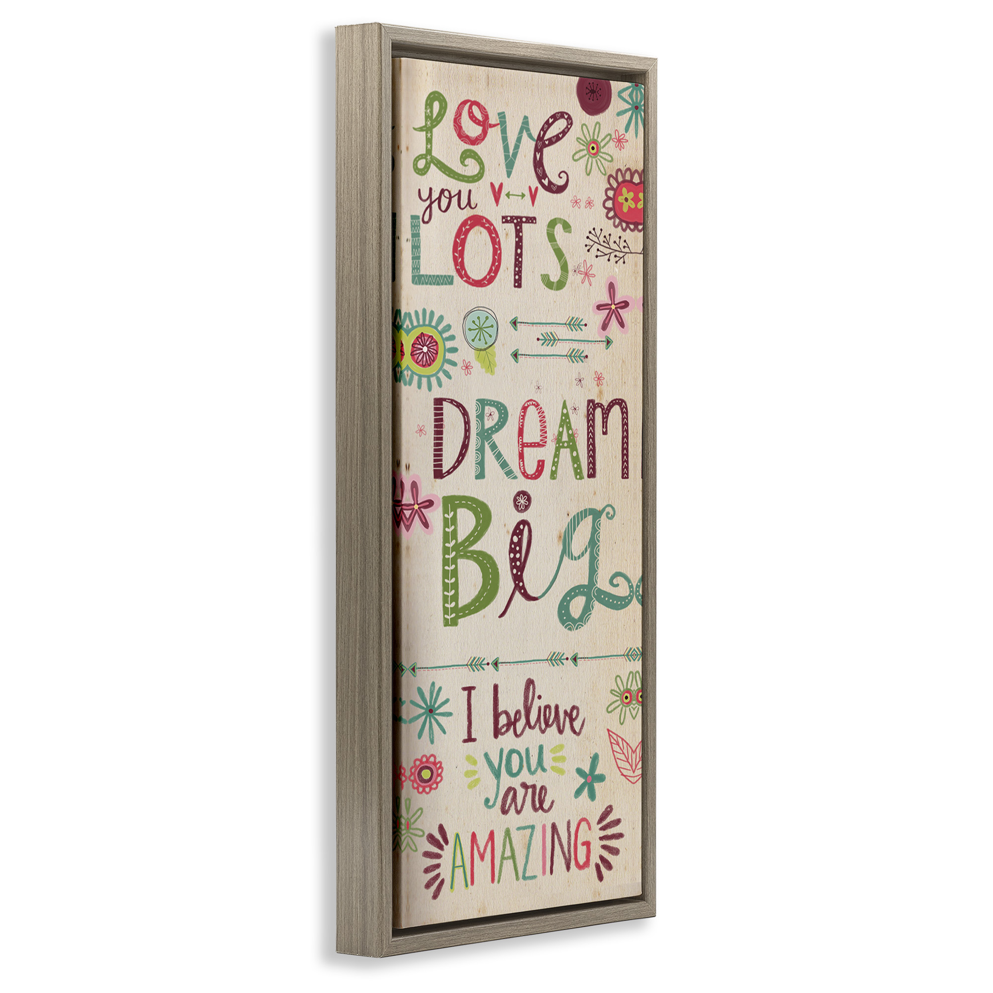 Stupell Industries Encouraging Floral Dream Big Art for Kids Painting Brown Floater Framed Canvas Art Print Wall Art, 11 x 25