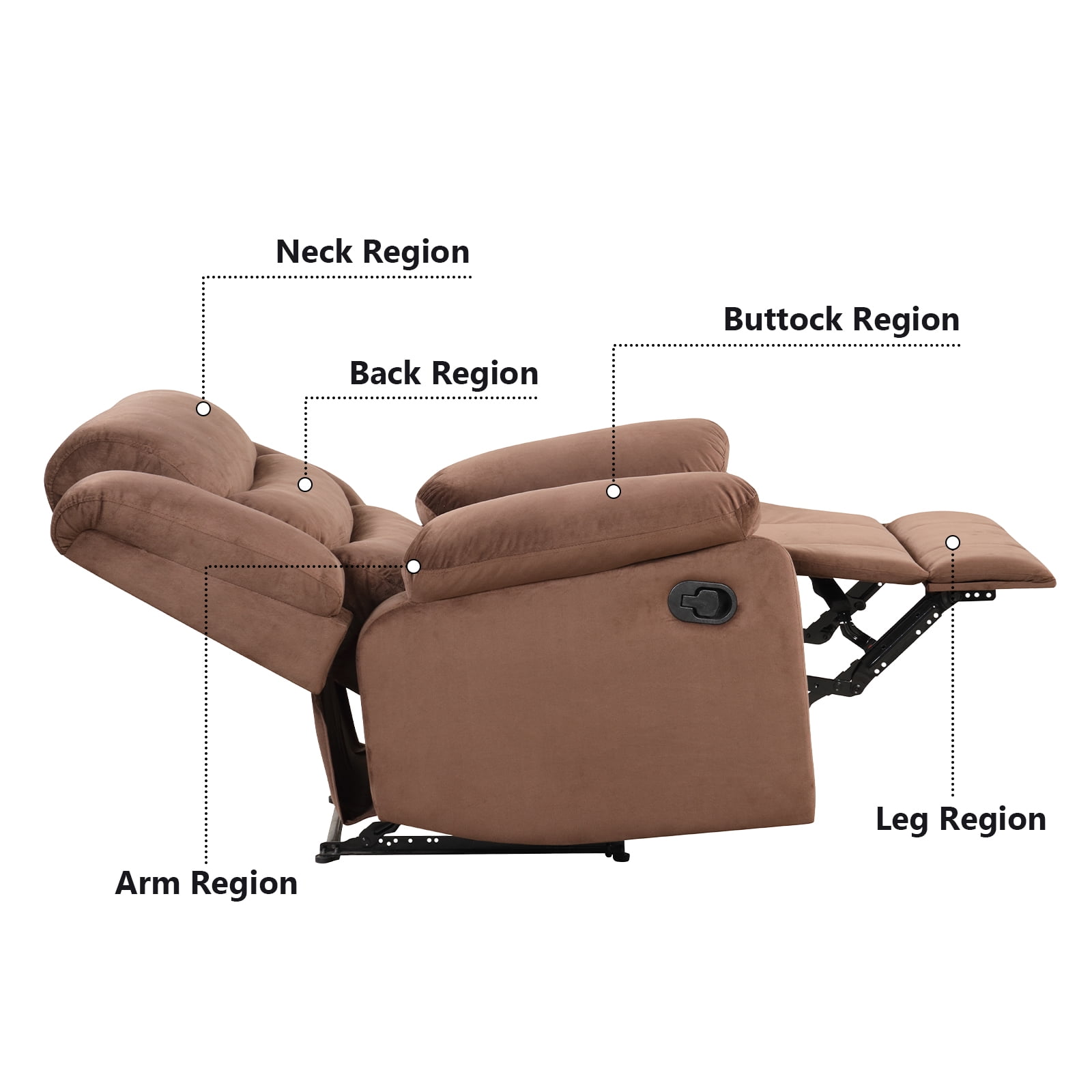 Bonzy Home Modern Comfort Reclining Chair Breathable Fabric Recliner Chairs, Brown