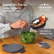 Bentgo All-in-One Glass Salad Container 5-Compartment Dark Gray 61 oz or 7.6Cups. (BGLASSAL-DG), Designed to Help with Packed Lunches and Daily Commutes