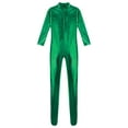 thumbnail image 3 of Eandarui Women's Shiny Metallic Unitard Turtleneck Long Sleeve Footed Zentai Suit Catsuit Dancewear Green XL, 3 of 5