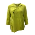 thumbnail image 6 of Women's V-Neck Asymmetrical Linen Blend Blouse - 3/4 Sleeve Casual Button Detail Tunic Top with Loose Fit, Lightweight Solid Boho Shirt for Summer & Vacation Light Green XXL, 6 of 6