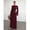 Burgundy-M, variant on Burgundy Twist Front Flare Long Sleeve Maxi Dress With Ornamental Buckle