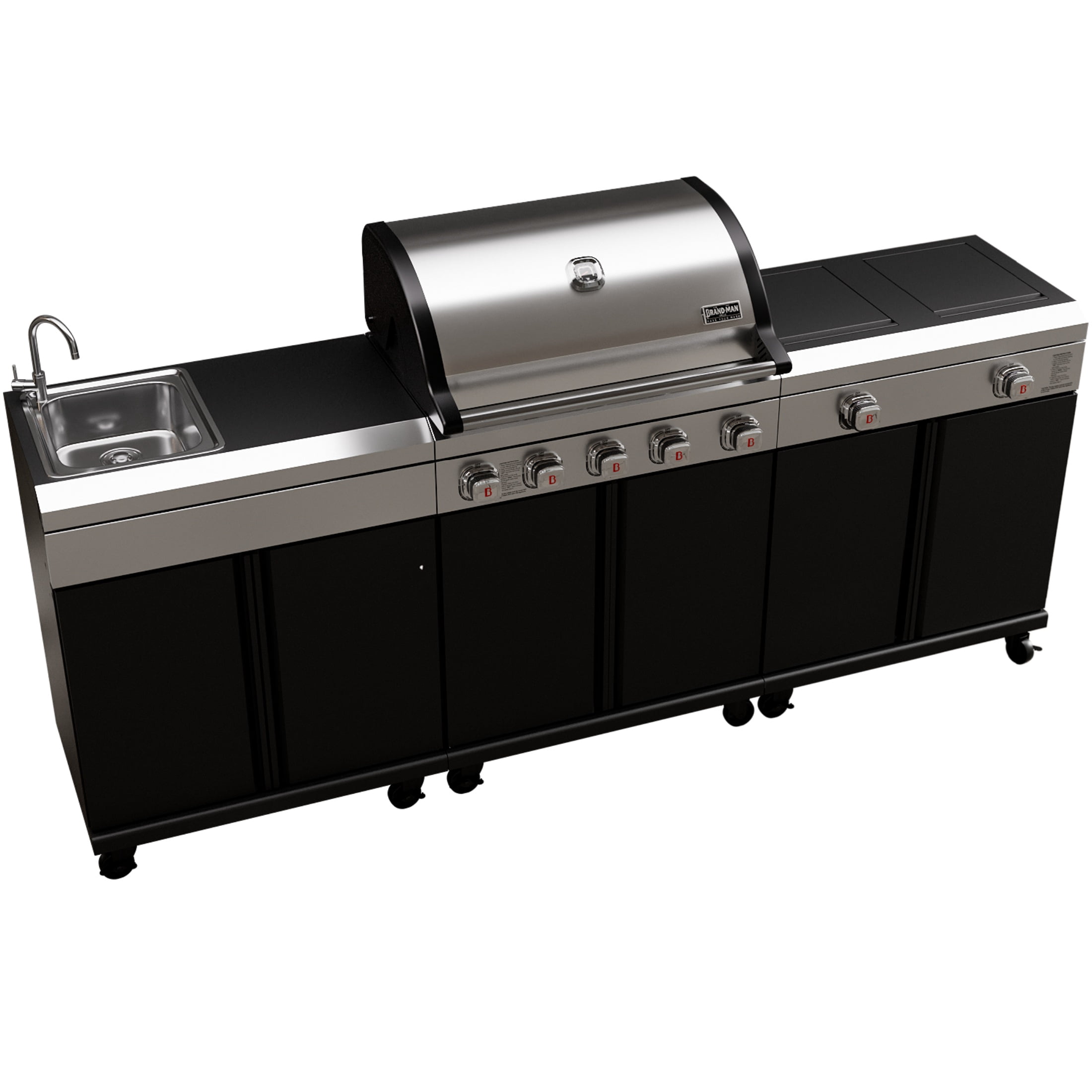 Brand-Man Outdoor Modular Island Kitchen Grill Gas Grill, 76,000 BTU 5 Burner Stainless Steel Burner and 2 Infrared Side Stove with Sink Station