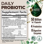 Probiotics 50 Billion CFU per Serving - 10 Strains + Prebiotics - Digestive Health, Gut & Immune Support - Occasional Constipation, Gas & Bloating Support for Women & Men, Bottled USA - 60 Capsules