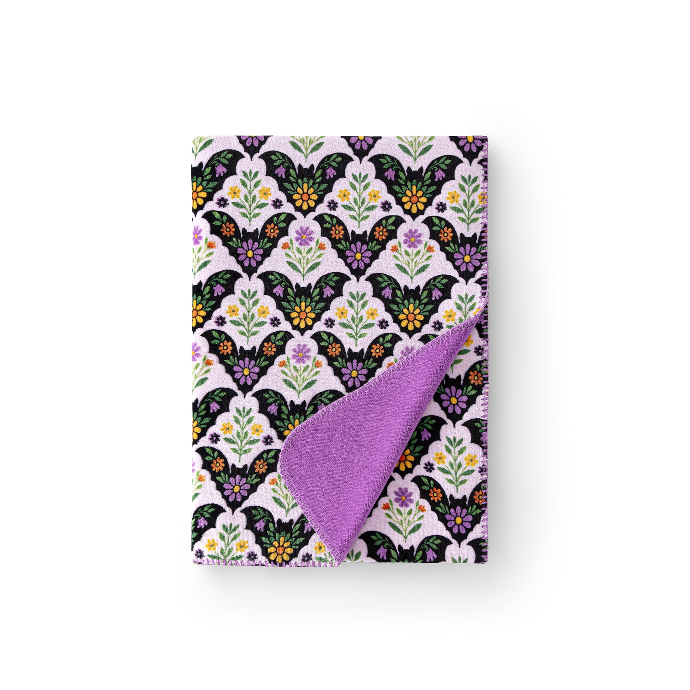 Boo-tique Soft Throw Blanket, Fleece Blanket, Halloween Floral Bats, Purple, 50" x 72"