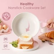 SENSARTE Ceramic Pots and Pans Set 10-Piece, Nonstick Cookware Set with Stay-Cool Handles, Induction Compatible, Dishwasher Safe, Stackable, Pink