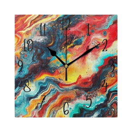 WOBOGO Colorful Flow Patterns Wall Clock 7.78 Inch Battery Operated Silent Unit Square Rustic Vintage Style for Home Bedroom Office Black Pointer