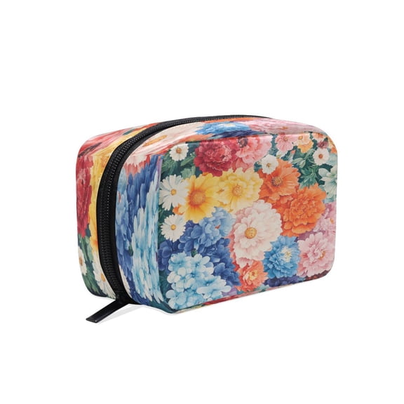 BZSMCE Makeup and Cosmetic Bag Women Simple Vibrant Floral Medley Pattern Square Cosmetic Bag