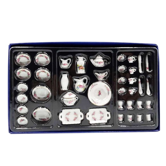 CIMAXIC Miniature Tableware 1/12 Mini House Miniature Model Ceramic Tableware Mini House Kitchen Accessories,9.65"X5.71"X0.2"
