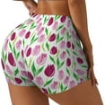 thumbnail image 2 of Xecao Tulips Flowers Print Workout Shorts for Women Soft Smooth Gym Yoga Scrunch Active Tennis Workout Running Shorts, 2 of 9