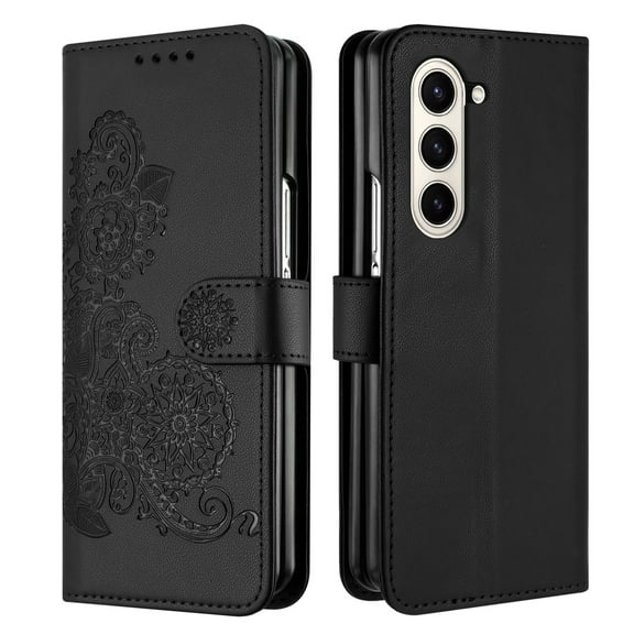 Decase Wallet Case for Samsung Galaxy Z Fold4,Galaxy Z Fold 4 Ultra Thin Premium PU Leather Card Holder Phone Cover Embossed Shockproof Case Compatible with Samsung Z Fold4 5G - Black
