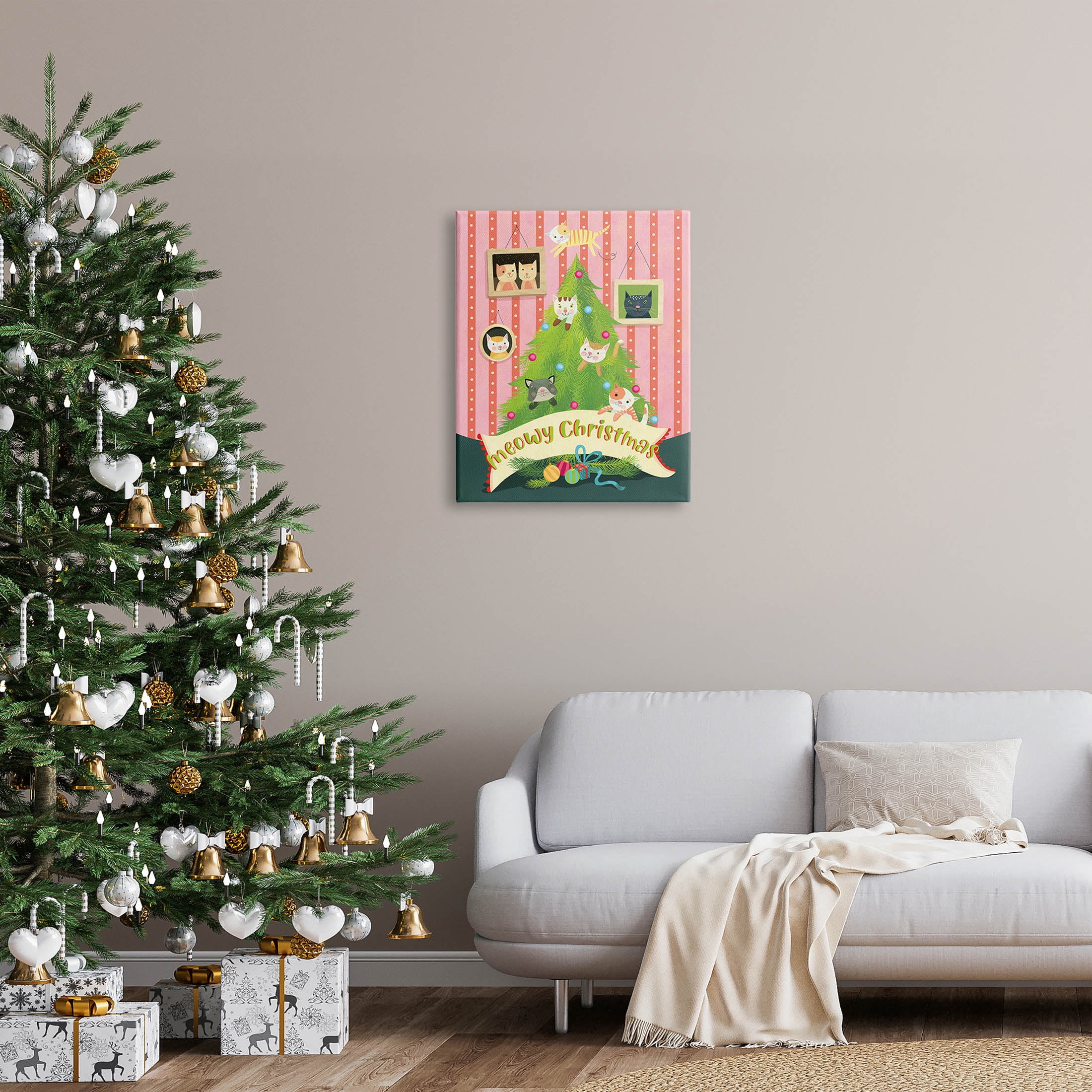 Meowy Christmas Cat Tree Holiday Graphic Art Gallery Wrapped Canvas Print Wall Art
