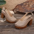 thumbnail image 5 of Lovskoo Womens Closed Toe High Heel Sandals Chunky Platform Pearl Ankle Strap Solid Color Casual Dress Shoes, 5 of 9