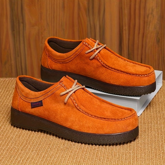 Men's British Style Chunky Platform Loafers - Square Toe Low-Top Sneakes with Thick Sole, Lace-Up Closure for Business Casual,Daily Wear - All-Purpose Comfortable All-Season Outdoor &