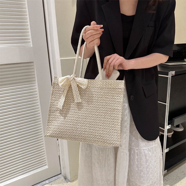 Bolso Bolso de mano para mujer, bolsos de paja, bolso de mano de verano, bolso de mano tejido para playa para mujer (blanco) Sywqhk Para Estrenar