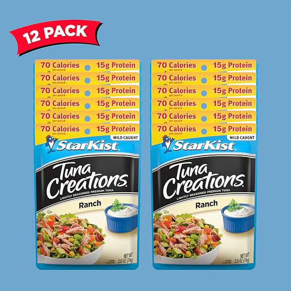 StarKist Tuna Creations Ranch, 2.6 oz Pouch (12 Pack) Ready to Eat Wild Caught Tuna, 15g Protein, 70 Calories Per Serving, Gluten Free, Soy Free, Kosher, Perfect for Salads, Keto Meals and Snacks
