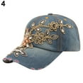 thumbnail image 2 of Ludlz Flower Embossed Rhinestone Denim Baseball Cap Summer Fashion Women Jeans Hat, 2 of 7