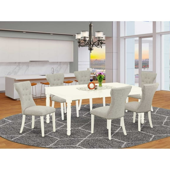 East West Furniture Dining Room Set Linen White, DOGA7-LWH-35