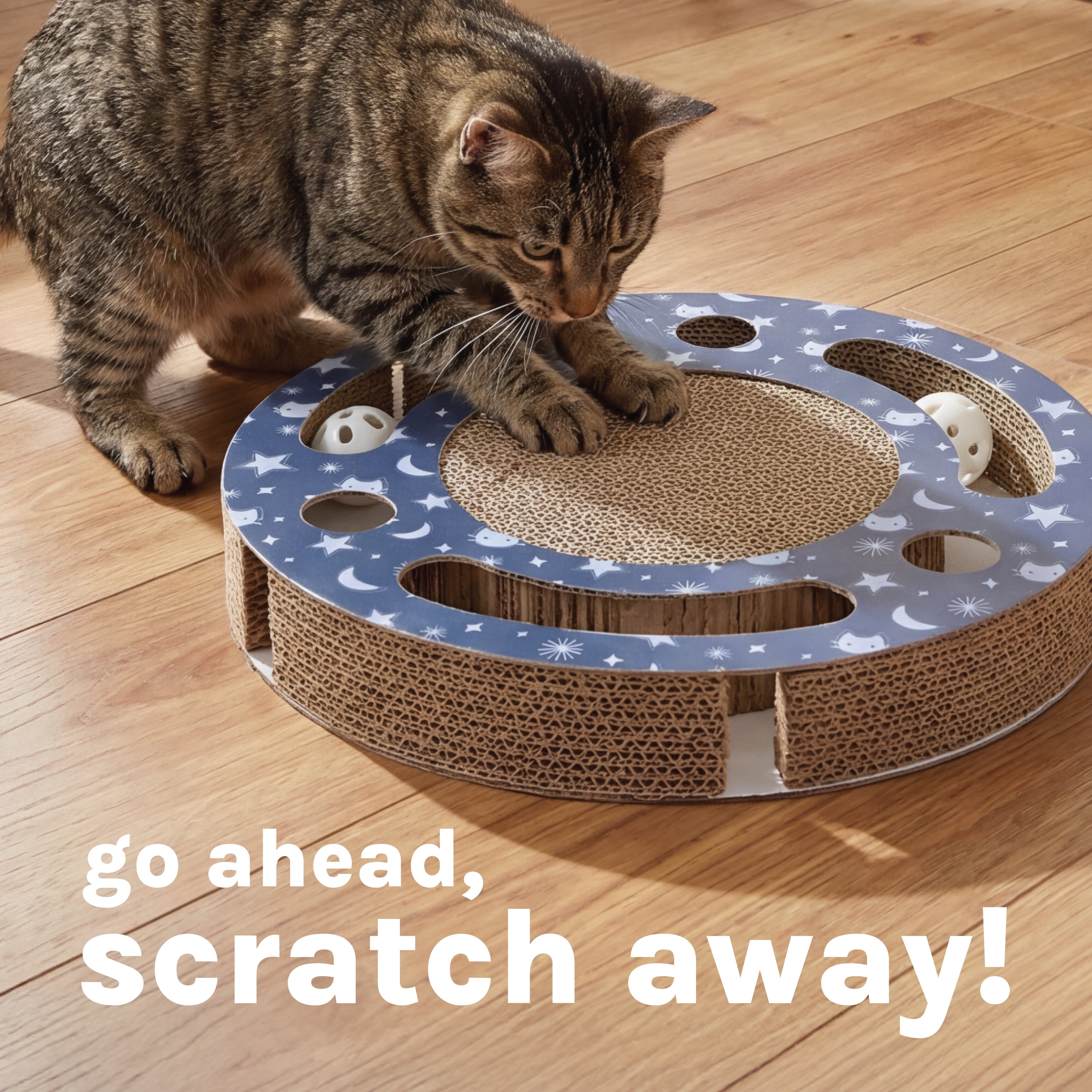 Kitty City Durable Cat Starry Night Corrugated Cardbaord Cat Scratch With Ball and Track, O/S