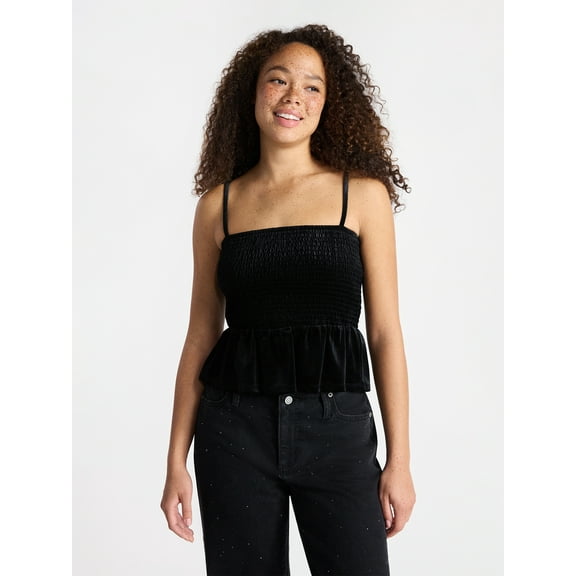 No Boundaries Velvet Smocked Peplum Cami, Women's