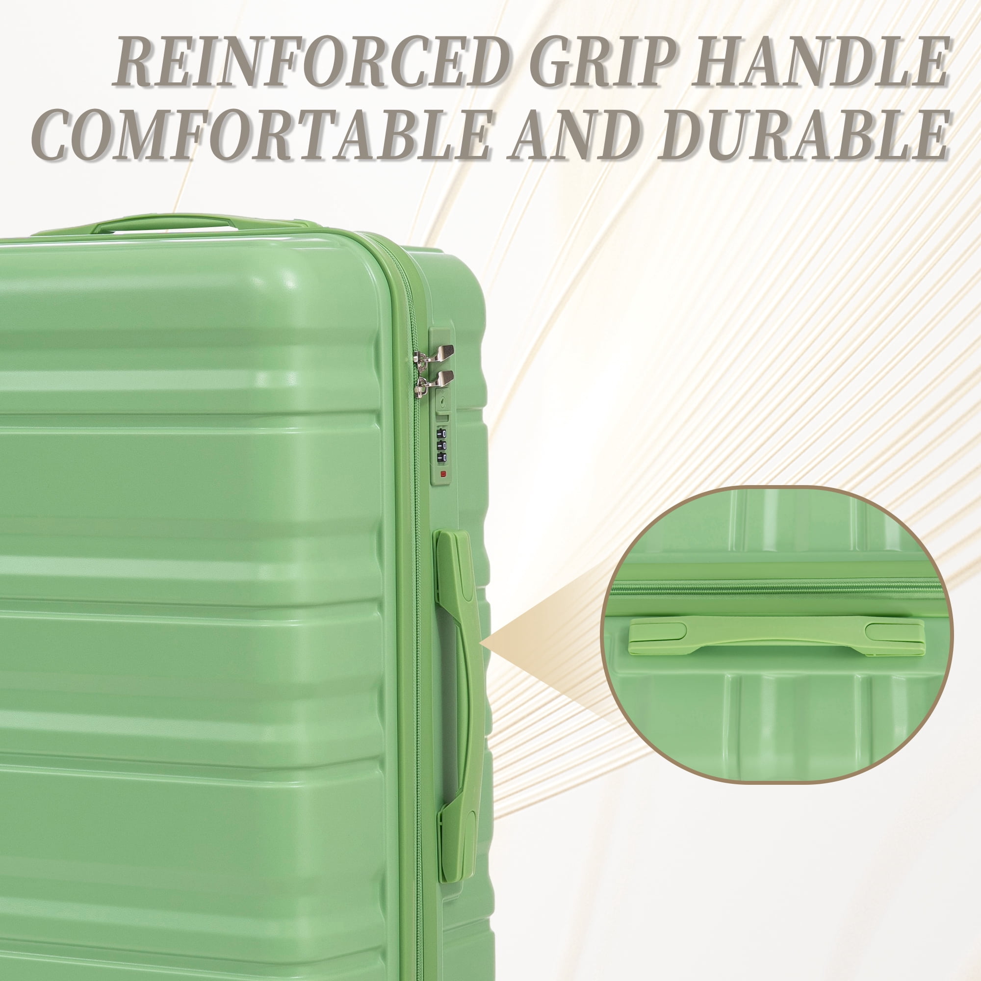 Alvantor 3 Pcs Luggage Set,ABS Hardside Suitcase with Spinner Wheel, 20"24"28" Green