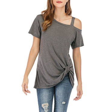 SAYFUT Women's Cold Shoulder T-Shirt  Plus Size Cold Shoulder Tops Short Sleeve Tops Blouse Fashion Knot Twist Front Blouse Tunic Tops S-2XL