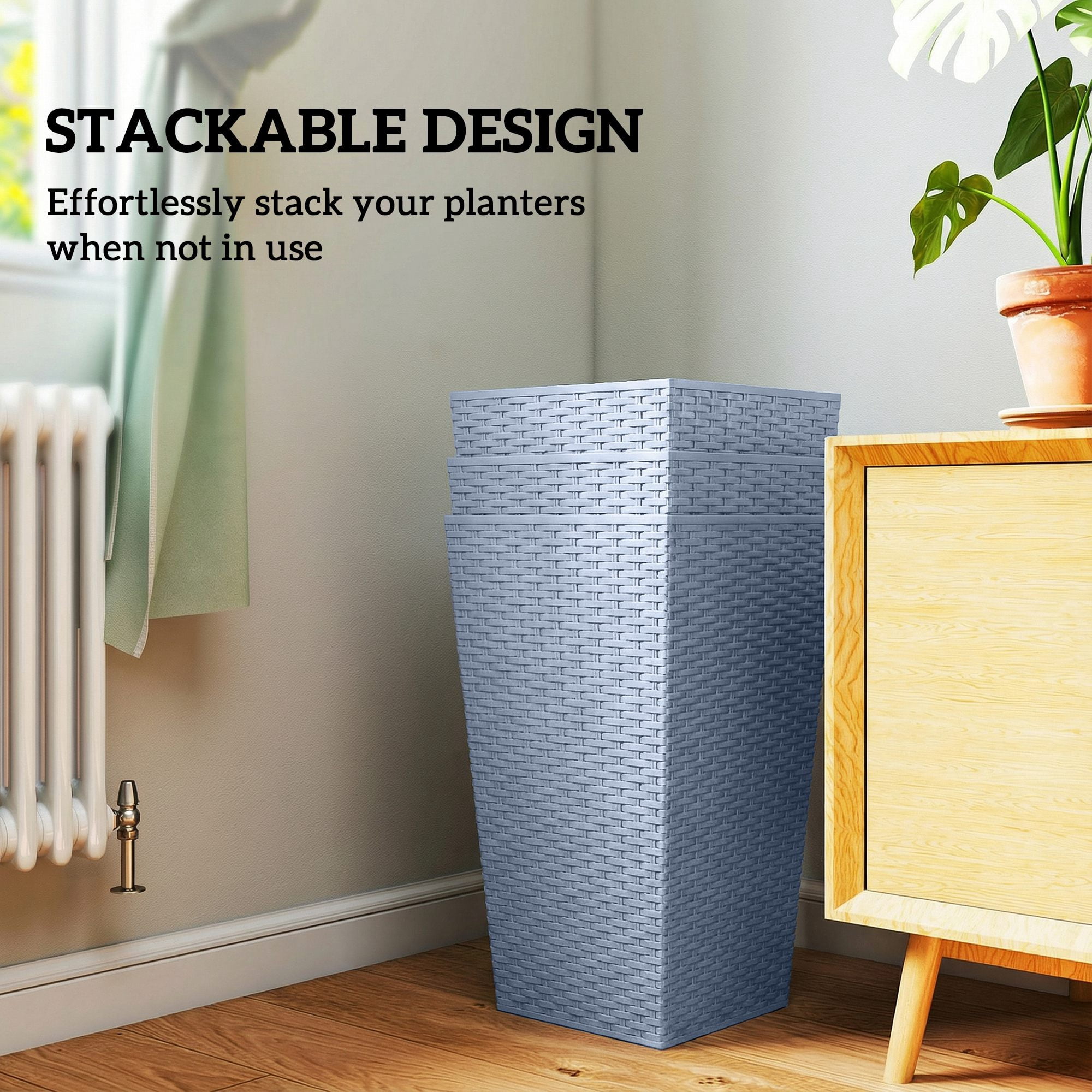 Outsunny Set of 3 Tall Planters with Drainage Holes, Outdoor & Indoor Flower Pot Set for Front Door, Entryway, Patio and Deck, Light Gray