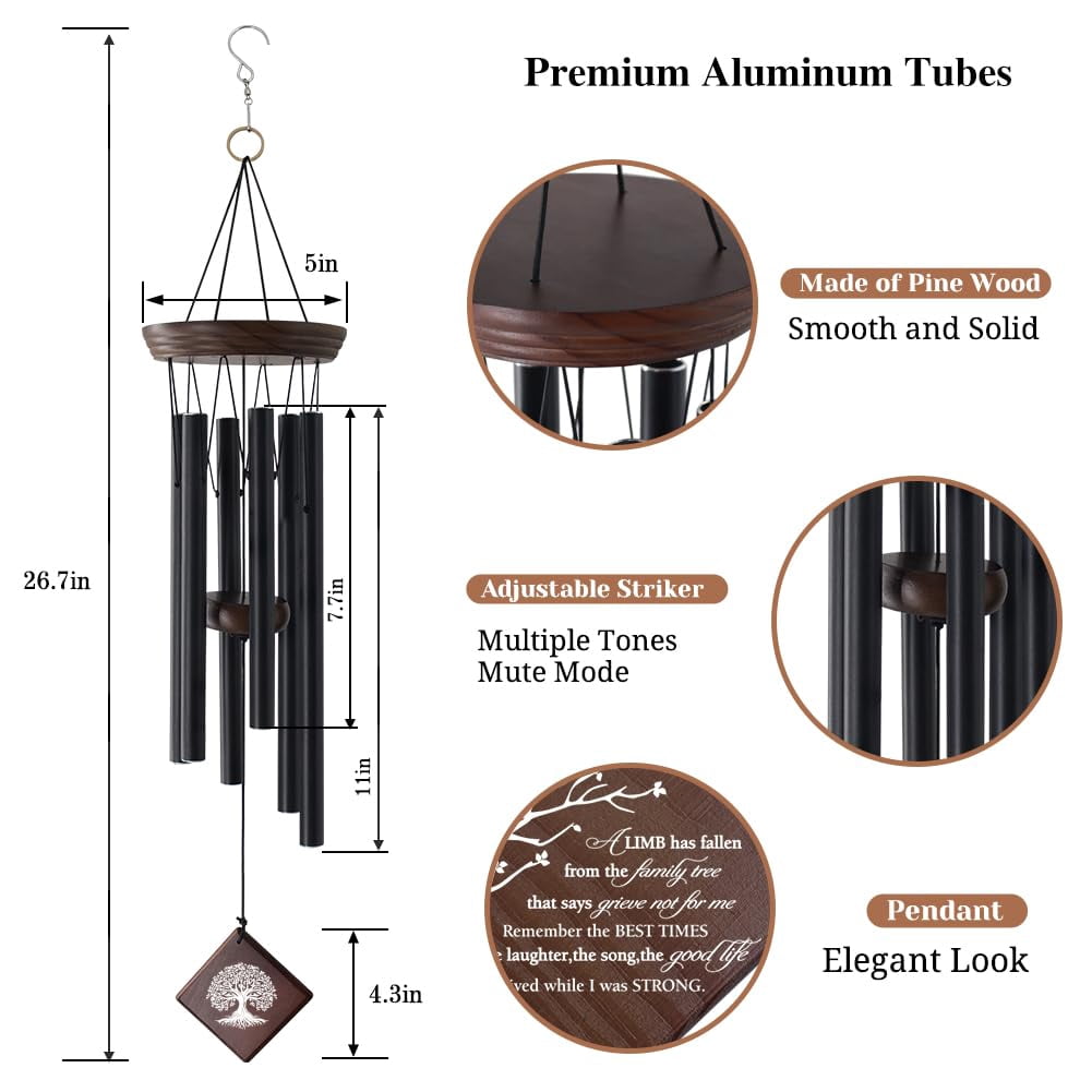 Sympathy Wind Chimes For Loss Of Loved One  Memorial Outside With Family Tree Sail Bereavement Gifts Mother Father Remembrance Windchime Garden Patio