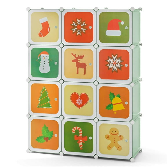 Infans 12-Cube Kids Wardrobe Baby Dresser Bedroom Armoire Clothes Hanging Closet w/Doors
