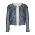 thumbnail image 5 of Women Open Front Sequin Jacket Puff Long Sleeve Cropped Short Blazer Jacket Sparkly Casual Fall Coat Clubwear, 5 of 5
