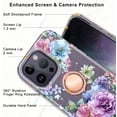 thumbnail image 5 of Casetego for iPhone 14 Pro Case with [2 Tempered Glass Screen Protector+360° Rotatable Ring Holder] Clear Floral Glitter Shockproof Kickstand Slim for Women Girls Phone Cover,Pink Flower, 5 of 9