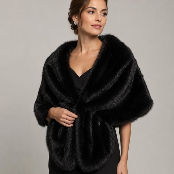 Women's Soft, Elegant Faux Fur Shawl Wrap - Extra Warmth Female Stole, 1 Size Slim Fit for Weddings/Party Evening Attire