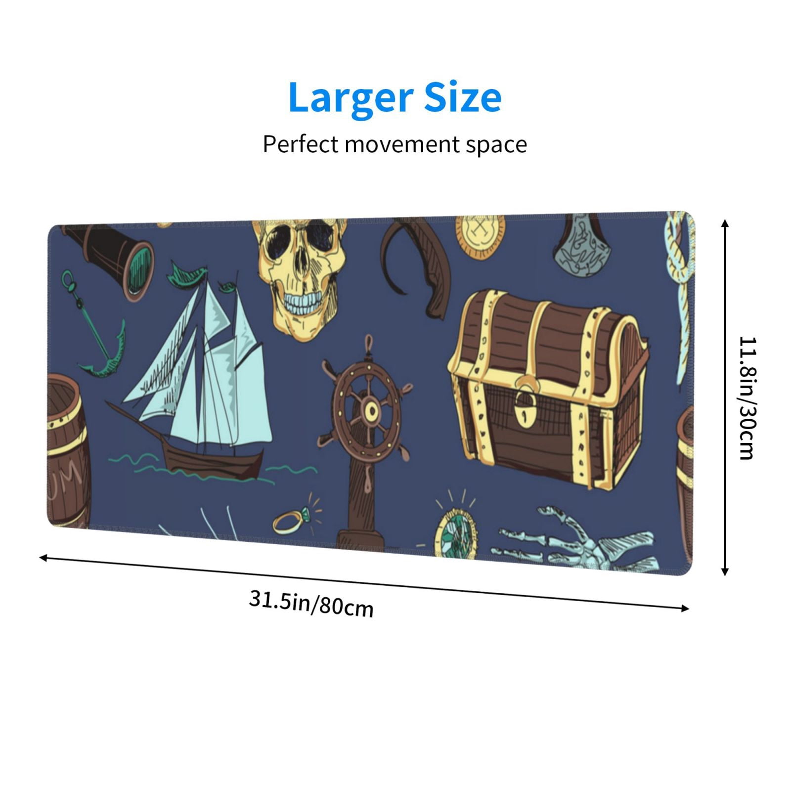 Pirates Skull Map Treasure Vintage Mouse Pad Extended Large Gaming Mousepad Non-Slip Rubber Big Keyboard Desk Mat 31.5 X 11.8 Inch