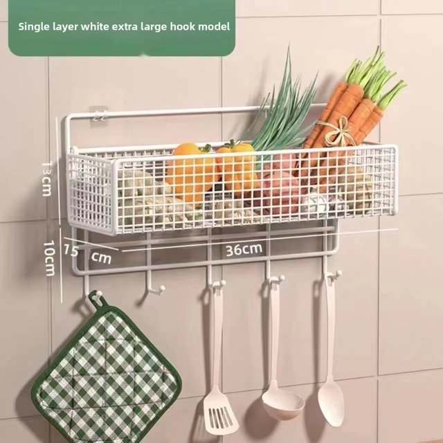 Estante de almacenamiento montado en la pared para baño, Material de hierro, una sola capa, No requiere perforación, estante organizador para baño y sala de lavado