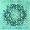 thumbnail image 1 of Ahgly Company Machine Washable Indoor Square Medallion Turquoise Blue Traditional Area Rugs, 4' Square, 1 of 4