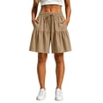 thumbnail image 4 of Women Elastic High Waist Lightweight Stretch Comfy Flowy Shorts Pleated Ruffle Fold Loose Boho Culotte Five Finger Short Pant Solid Color Casual Beach Vacation Fashion Bottom Clothing Khaki XL, 4 of 6