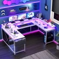 thumbnail image 2 of Table en U, Table d'Ordinateur en L Réversible, Bureau de Jeu Réversible avec Support pour Moniteur, Lumières DEL, Sac de Rangement et Crochets pour Bureau à Domicile, 2 of 7