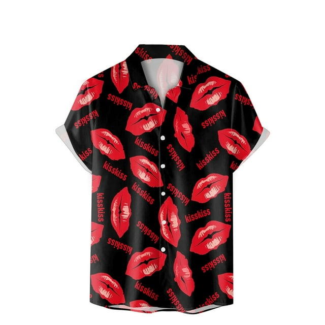 Wyzesi Chemises de la Saint-Valentin pour Hommes Impression Numérique 3D Mode Chemise à Manches Courtes Col Rabattu Grande Taille