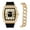 GOLD-BLACK 102 BRACELET, variant on Men's 41mm Iced Watch with Shimmering Simulated Crystals - Distinctive Tonneau Shape, Striking Numeral Dial, and Adjustable Silicone Band - Quartz Movement - Silver Finish