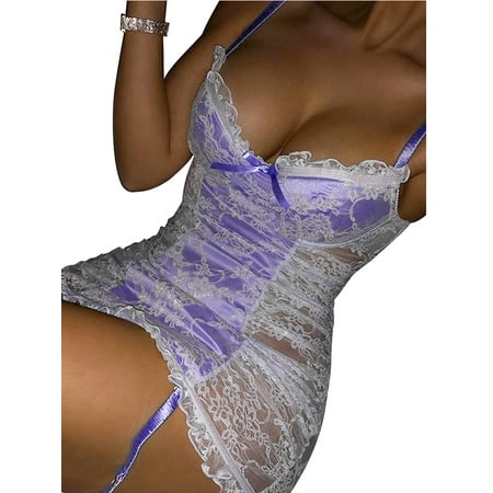 

LilyLLL Womens Babydoll Lingerie Lace Nightgown Lace Stain Chmise Nightie Dress