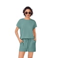 thumbnail image 5 of Pinspark Two Piece Lounge Sets for Women Crewneck Sweatsuit with Pockets Drawstring Shorts Travel Outfit Summer 2025 Casual Athleisure Wear, 5 of 8