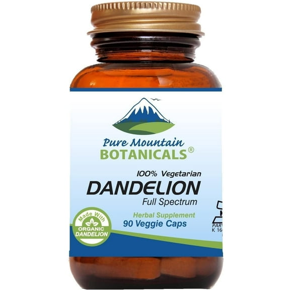Dandelion Root Powder Capsules Kosher Vegan Herbal Supplements Brown Glass Bottle (90 Caps) (450 mg)