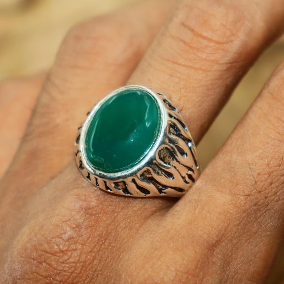 Emerald Men's Ring, Ottoman Unisex Ring, Handmade Men's Ring, Turkish Handmade Men's Ring, Men's Jewelry, Gift for Him, 925 Sterling Silver