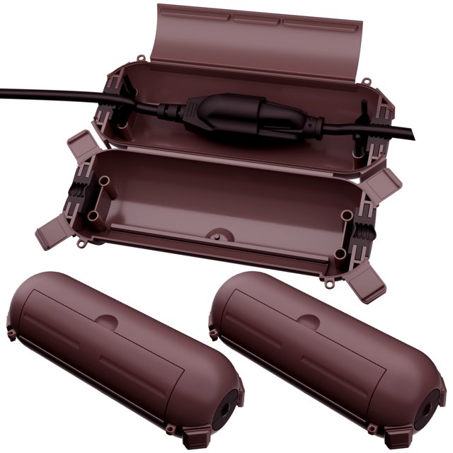 Restmo 4 Pack Mini IP44 Waterproof Outdoor Connection Box with Lockable Latches and Mounting Holes, Weatherproof Extension Cord Safety Cover for Outdoor Plugs, Lights, Cables, Wires, Size Small,Brown