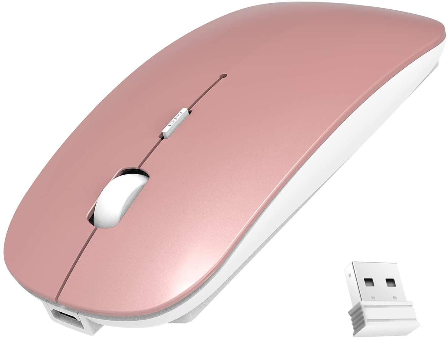 2.4G Wireless Portable Mobile Mouse Wireless Rechargeable Mouse Cordless Mouse Optical Mice with USB Receiver for Laptop Rose Gold Windows Computer Mac OS Android MacBook Linux 